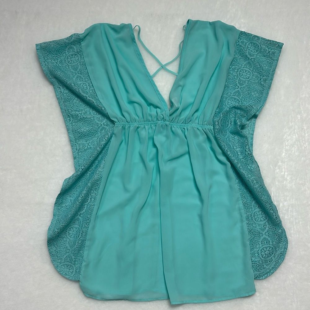 Xhilaration Teal Lace-Trim Swim Coverup